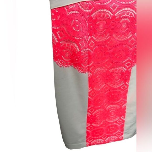 Gianni Bini White Sleeveless Mini Sheath Dress Neon Pink Lace - Picture 2 of 8